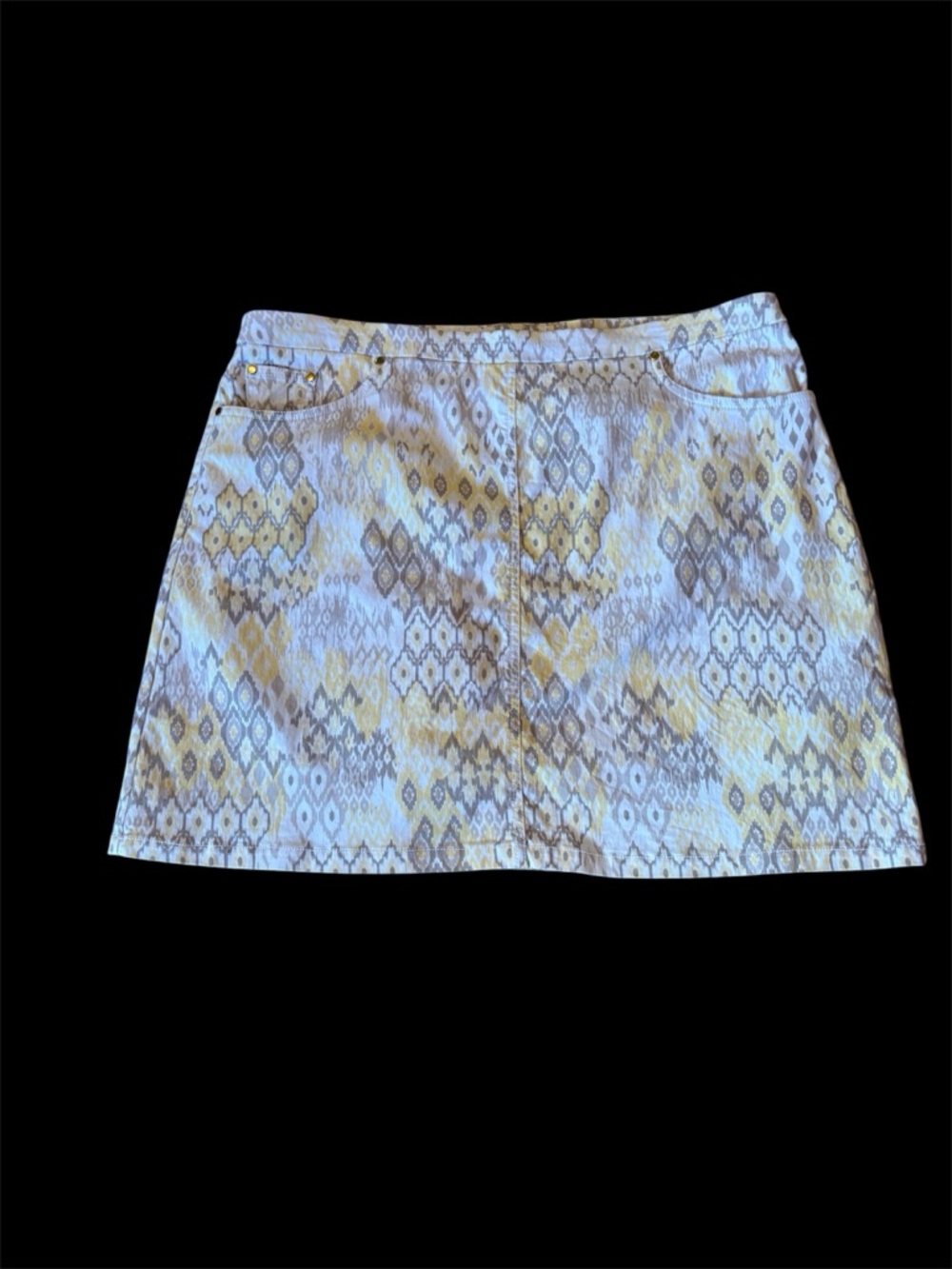 Hearts of Palm Skort Yellow Gray Print Front Pockets Stretch Waist NWOT